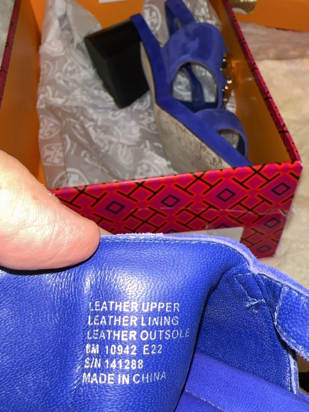 Tory Burch Cobalt Blue Suede Logo Slingback Sandals - Picture 6 of 6
